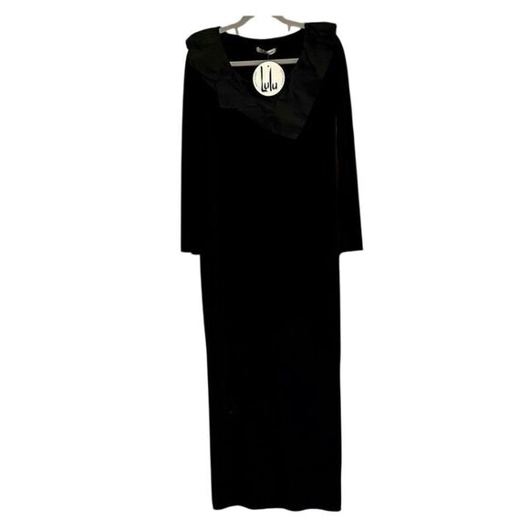 LuLu NWT Long Sleeve Black Maxi Dress Size Medium Artsy Crinkle Collar No Flaws - Picture 1 of 10